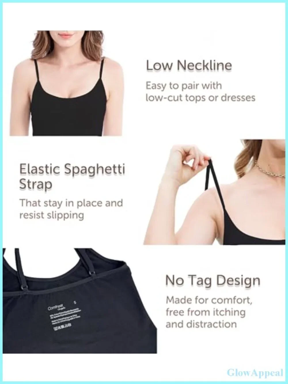 4-Pack Slim-Fit Camisoles Cotton Adjustable Spaghetti Strap Tops